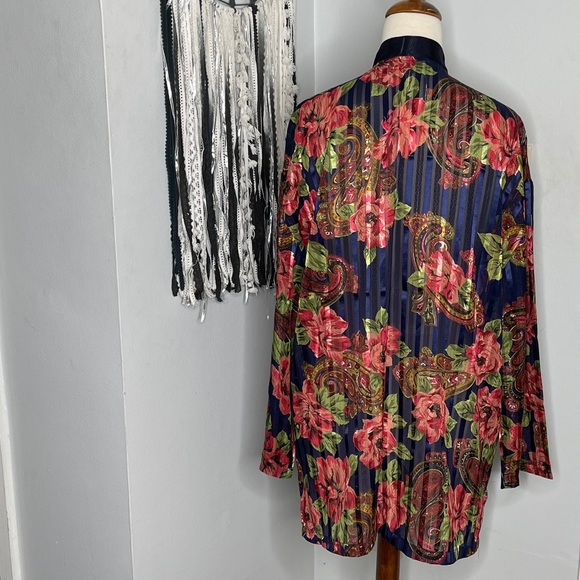 VICTORIA’ S SECRET Blue Multicolored Floral Vintage Gold Label Sleep Shirt Sz LG - Picture 3 of 7